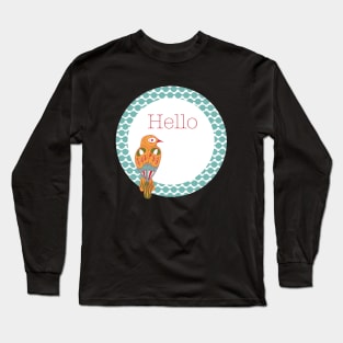 Hello folkart bird in circle Long Sleeve T-Shirt